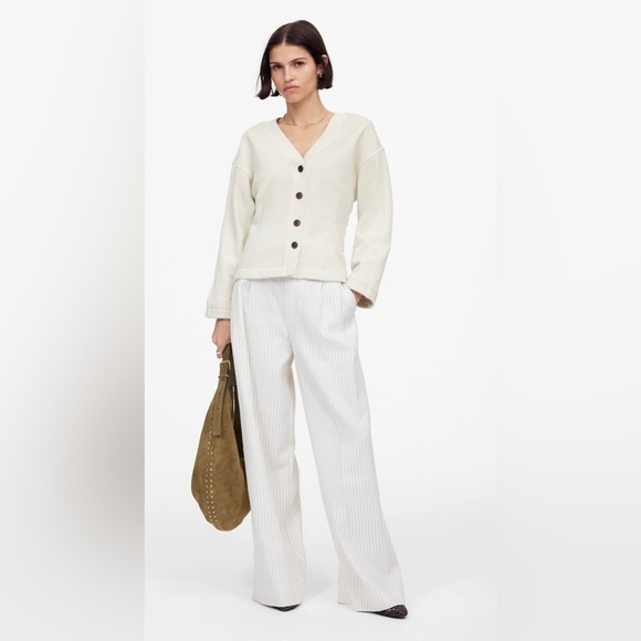 NWT Madewell Darted Button Front Cardigan Sweatshirt in Parchment, Size Small - Picture 2 of 14